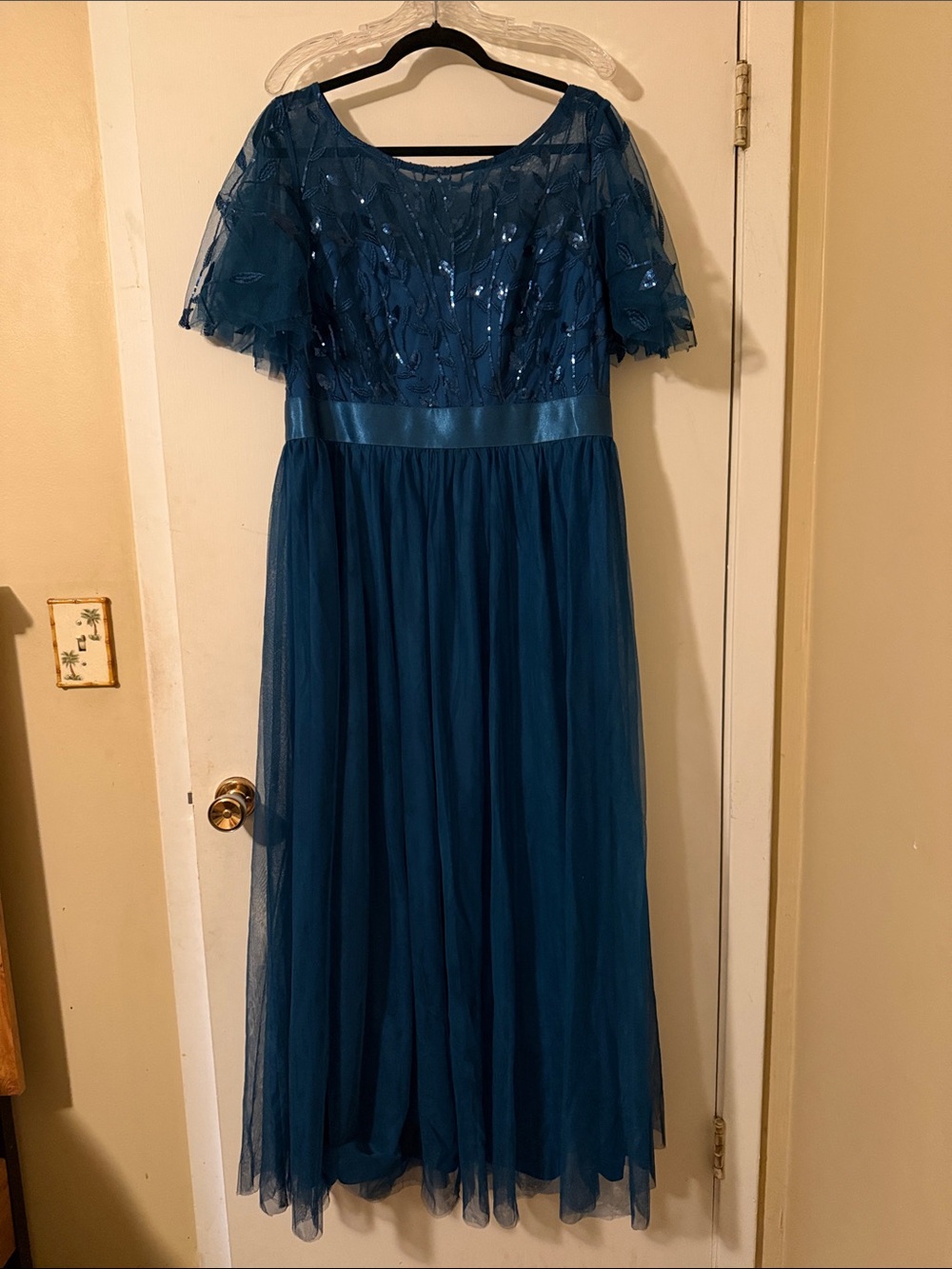 Ever Pretty Teal Blue Sequin Tulle Maxi Dress